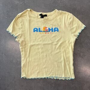Vintage Y2K Aloha Surf Hawaii Yellow Summer Baby Tee Crop F21 S